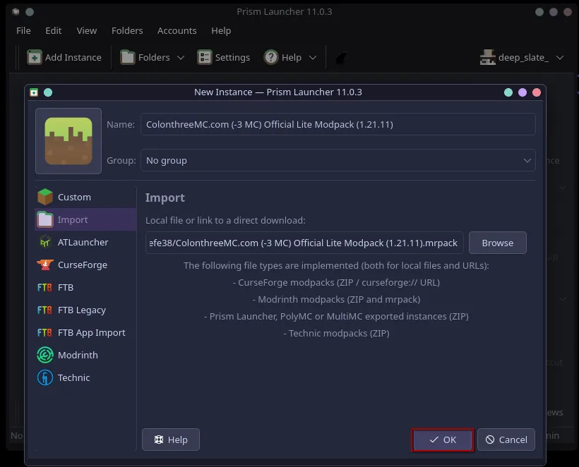 Click OK to install
