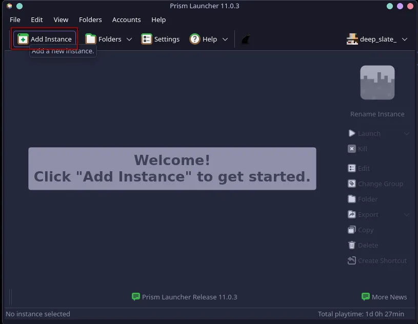 Prism Launcher Add Instance button