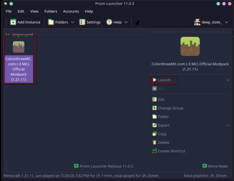 Click Launch on the instance